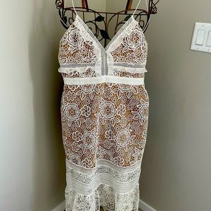 Self portrait nude and white lace dress